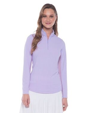 Ibkul Essential Mini Check Long Sleeve 1/4-Zip Mock Neck Shirt (Women's) S